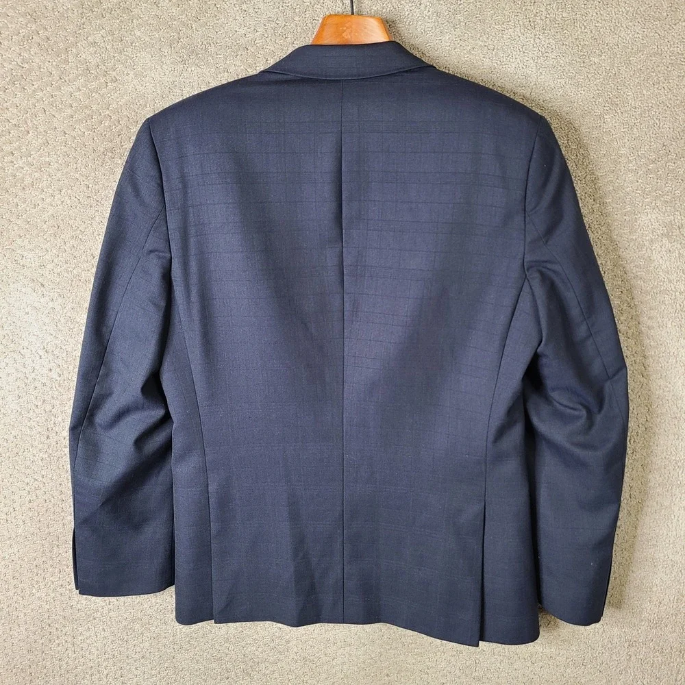 AR Red For Cintas Jacket Men 38R Navy Blue Plaid Blazer Wool Blend 2 Button Coat
